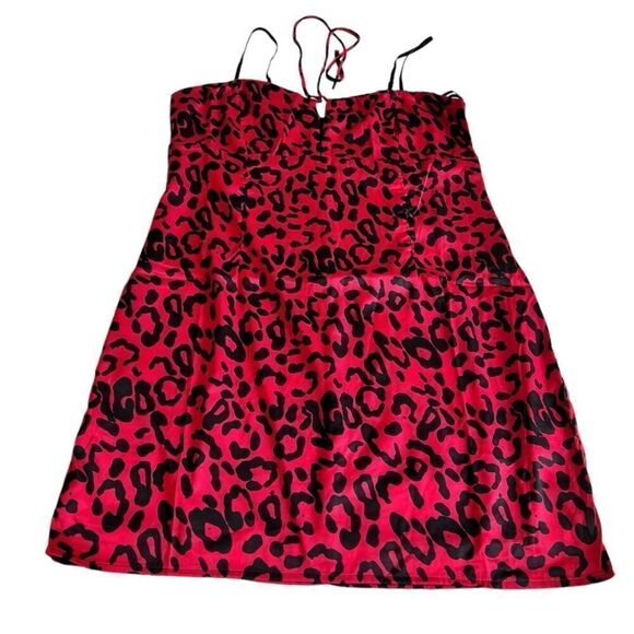Lulu’s Red Leopard Print Satin Slip Mini Dress New With Tag Size Large - Picture 4 of 13